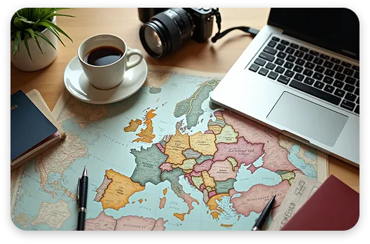 viaje en el Vibe taza de café sobre la mesa